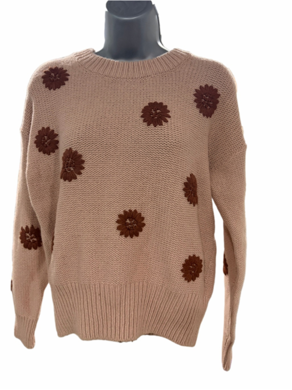 NWT Madewell Women's Flower Embroidered Pullover Sweater Dusty Blush XS